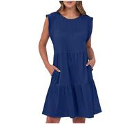 Vestito Donna Elegante Abbigliamento Saldi Manica Corta Vestito Vita Alta Abito Scollo a V Casual Vestiti Mini Vestito Linea A Moda Vestitino Maniche Lanterne per Festa Natale Matrimonioera e L'Estate