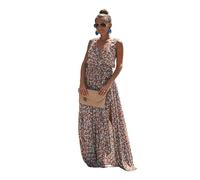 Vestito Donna Elegante Abito Lungo Romantico Elegante con Scollo A V Stampato con Spacco Laterale for Abito Maxi alla Moda da Donna(XL)