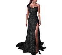 Vestito Donna Elegante Cerimonia Vestito a Lungo con Paillettes Abito da Festa Senza Maniche Abito da Cocktail Glitter con Spacco Scollo a V Abiti da Ballo Abito Maxi Abito Aderente Tubino Elegante