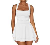 Vestito Donna Elegante Corto Square Neck Waist Pleated Mini Dre with a Short Hemline Abito Curvy Vestiti Bianco Da Discoteca Abiti a Pieghe Casual Vita Alta Line Aderente Per Cocktail Sera Festa