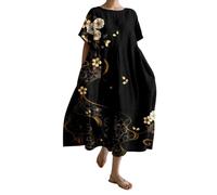 Vestito Donna Elegante Manica Corta Curvy Girocollo Vestito Maxi Boho Floreale Stampato Lungo Vestiti Taglie Forti A-Line Moda Vestiti Estivi Donna Abito da Vacanze Spiaggia Casual Vestiti