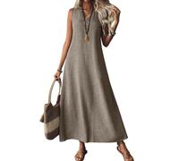 Vestito Donna Elegante Tinte Unite Senza Maniche Scollo a V - Moda Donna 2026 Vestito Larghi Basic Unico, Summer Dress Raffinato Affascinante Women Dresses Festa Vacanze Cachi XL