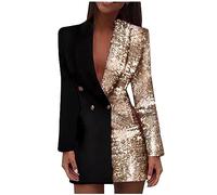 Vestito Donna Eleganti Corti Blazer Risvolto Colori a Contrasto Patchwork Doppiopetto Manica Lunga Abiti Tubino Casual Tailleur Mini Abito Affari S-3XL