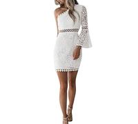 Vestito Donna Eleganti da Cerimonia da Sera Pizzo Abito Monospalla Corti Vestiti Bianco M