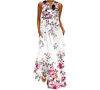 Vestito Donna Estivo Abito da Donna Abiti Estivi Abito Lungo da Spiaggia Casual Scollo a V Boho Taglie Forti Moda Abiti Senza Maniche Stampato Elegante Leggero Traspirante Comodo Maxi Dress 2024