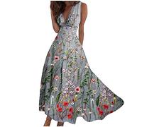 Vestito Donna Estivo Abito da Donna Abito Lungo da Spiaggia Moda Abiti Estivi Casual Scollo a V Boho Taglie Forti Abiti Senza Maniche Stampato Elegante Leggero Traspirante Comodo Maxi Dress 2024