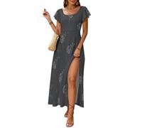 Vestito Donna Estivo Abito Piante Lineari Minimaliste con Scollo a Quadrato e Maniche con Volant Lanugine Volante Del Tarassaco Abiti da Spiaggia Flowy Abito da Sera con Vita Impero e Spacco