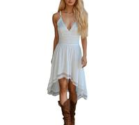 Vestito Donna Estivo Cotone-Abito Estivo Casual da Donna, con Scollo A V, in Pizzo, Traforato, Semplice, Tinta Unita, per Tutti I Giorni, per Le Vacanze, Stile Boho, Fluido, Comodo E Traspirante.