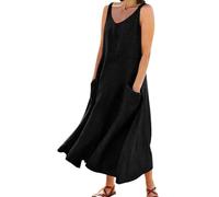 Vestito Donna Estivo Lungo Senza Maniche Vestiti Estivi Lunghi Curvy Eleganti Casual Abito con Tasche Scollo a V Tinta Unita Boho Abiti Mare Spiaggia Vestito Taglie Forti Comode Maxi Canotta Abito