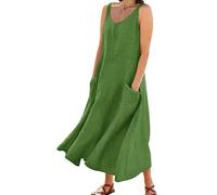 Vestito Donna Estivo Lungo Senza Maniche Vestiti Estivi Lunghi Curvy Eleganti Casual Abito con Tasche Scollo a V Tinta Unita Boho Abiti Mare Spiaggia Vestito Taglie Forti Comode Maxi Canotta Abito