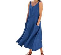 Vestito Donna Estivo Lungo Senza Maniche Vestiti Estivi Lunghi Curvy Eleganti Casual Abito con Tasche Scollo a V Tinta Unita Boho Abiti Mare Spiaggia Vestito Taglie Forti Comode Maxi Canotta Abito