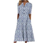 Vestito Donna Estivo Vestito Donna Primaverile Curvy Classics Casual Vestito Lungo da Donna Stampa Floreale Elegante Estivo Bohémien Etnico Vestito Taglia Grossa con Tasca Offerte Lampo