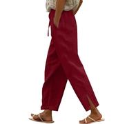 Vestito Donna Estivo,Women's Summer Long Solid Color Cotton Linen Straight Leg Loose Casual Pants Pantalone Sci (Wine, XXXL).