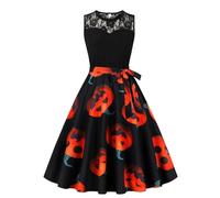 Vestito Donna Halloween, Abito Donna Cerimonia Senza Maniche Elegante Linea Ad a Grandi Abiti Svasati con Spalline Sottili Abito Lungo Casual con Stampa di Halloween