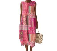 Vestito Donna Lino Misto Pieghe Abito Boho Maxi Estivo Senza Maniche Casual Giornaliero Moda Mare Cocktail Party Oversize Fluidi Leggeri Trendy Abita