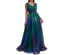 Vestito Donna Lungo Stampata Scollo a V Abito da Donna Elegante Abito Donna Senza Maniche con Scollo V Profondo Confortevole alla Moda Gradient Vestito Donna Ballo di Fine Anno Cocktail