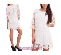 Vestito donna miniabito abito ricamo pizzo svasato tunica elegante nuovo CR-1988