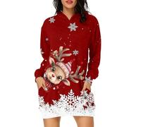 Vestito Donna Natale, Abito Felpa Donna Natalizia con Tasche con Natalizio Stampa Stile Pino Abiti da Sera Caldo al Ginocchio Curvy Pullover per Autunno Inverno