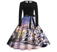 Vestito Donna Natale Curvy,Abito Donna con Scollo A O E Maniche Lunghe per Occasioni Speciali E Stile Casual Elegante in Tema Natalizio Anni Cinquanta