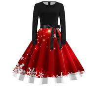 Vestito Donna Natale Curvy,Abito Donna con Scollo A O E Maniche Lunghe per Occasioni Speciali E Stile Casual Elegante in Tema Natalizio Anni Cinquanta