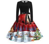 Vestito Donna Natale Curvy,Abito Donna con Scollo A O E Maniche Lunghe per Occasioni Speciali E Stile Casual Elegante in Tema Natalizio Anni Cinquanta