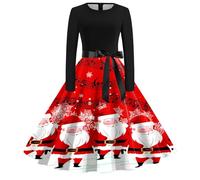 Vestito Donna Natale Elegante,Abito Donna con Scollo A O E Maniche Lunghe per Eventi Serali E Occasioni Speciali con Stile Anni Cinquanta Elegante Tocco Casual