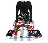 Vestito Donna Natale Elegante,Abito Donna con Scollo A O E Maniche Lunghe per Eventi Serali E Occasioni Speciali con Stile Anni Cinquanta Elegante Tocco Casual