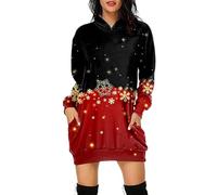 Vestito Donna Natale- Felpe con Cappuccio E Felpe per Donna Manica Lunga Maglione da Famiglia Taglie Forti Mini Abito Lunga Sweatshirt con Tasche Hoodie Felpe Natalizie Felpa con Cappuccio alla Moda