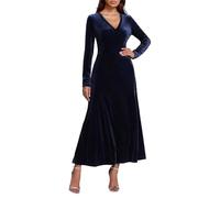 Vestito Donna Natalizio-Abito Velluto Donna-Elegante Abito da Cocktail in Velluto A Maniche Lunghe per Le Feste Autunnali, Invernali E per Le Occasioni Festive Dell'Anno. (Blue, XL)