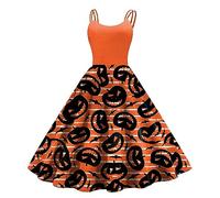 Vestito Donna per Halloween, Abiti Cerimonia Donna Eleganti Senza Maniche Abiti Retro Loose Swing Casual Dress Floaty Abiti Abiti Plus Size Elegante Stampati Divertenti per Halloween