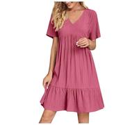 Vestito Donna Primavera Curvy Abiti Offerte Abiti da Sole al Ginocchio Copricostume Spiaggia Eleganti a Maniche Senza/Corte Abito Casual Oversize Elegante Scollo V Abito Boho Fresco Vacanza Vestito