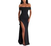 Vestito Donna Sexy Cocktail da Donna Abiti da Sera Maxi Abito Donna Vestiti da Cerimonia Abito con Spacco Elegante Sottile Vestito Festa Moda (IT, Testo, S, Regular, Regular, Nero)