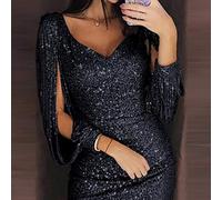 Vestito Donna Sexy con Paillettes Costume Carnevale Donna, Mini Lucido con Maniche a Tubino Sexy con Cuciture Lunghe da Club (Black, M)