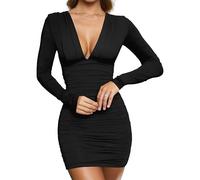 Vestito Donna Sexy Maniche Lunghe Mini Abito Elegante Nero Vestito Corto Invernale Tubino Casual da Sera Aderente Scollato Inverno AM563 (IT, Testo, XL, Regular, Regular, Nero)