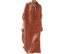 Vestito Donna Taglia Grande in Lino Manica Lunghe Vestiti Casual Spiaggia Abito in Lino Eleganti Tinta Unita Vestito Boho Abiti al Ginocchio Larghe Vacanza Festa Vestiti Vintage Essentials Dress