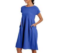 Vestito Donna Vestito Donna Estivo in Lino Camicione Sportivo Blu Veneziano Fino al Ginocchio Tuta Eleganti da Cerimonia Spalline Sottili Morbido