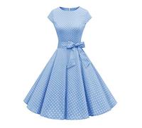 Vestito Dressystar stile Audrey Hepburn a maniche corte, classico e vintage, anni ‘50 e ‘60, Blu cielo., S