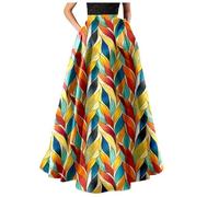Vestito E Azzurro con Stampa Floreale Bohémien, Gonna Lunga da Spiaggia, Tasca a Vita Alta Abito Rosso E Bianco