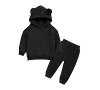 Vestito Elegante 2 Anni Completo per bambini in morbido cotone caldo girocollo manica lunga con cappuccio in tinta unita felpa set di vestiti per ragazzi o ragazze Due Anni Maschio (Black, 2-3 Years)