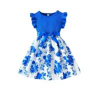 Vestito Elegante da Bambina con Stampa Lunghezza al Ginocchio Festa Casual Maniche Corte svolazzanti Cerimonia Bambin Banchetto Compleanno