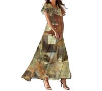 Vestito Elegante Donna Cerimonia. Abito Da Spiaggia Estivo Da Donna Con Stampa. Scollo A V E Maniche Corte. Abito Lungo Casual A Trapezio. Elegante Abiti Maxi Boho. Abiti Da Vacanza Fluido A Linea A