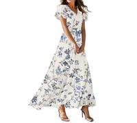Vestito Elegante Donna Cerimonia. Abito Da Spiaggia Estivo Da Donna Con Stampa. Scollo A V E Maniche Corte. Abito Lungo Casual A Trapezio. Elegante Abiti Maxi Boho. Abiti Da Vacanza Fluido A Linea A