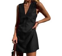 Vestito Elegante Donna Tinte Unite Scollo A V - Moda Donna Estate 2026 Summer Dress Elegante Moda, Vestito Slim Fit Semplice Dresses for Women Basic Affascinante Nero M