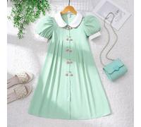 Vestito elegante e alla moda di colore giallo per ragazze pre-adolescenti, vestito verde menta per ragazze con colletto alla Peter Pan, vestito color salvia per ragazze 8Y,9Y,10Y,11Y,12YPianteTessuto