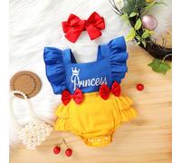 Vestito elegante e carino per neonata e bambina, con stampa corona e lettere, dettaglio fiocco, un pezzo con fascia, abito casual da festa e vacanza, adatto per primavera/estate 6-9M,9-12M,12-18M,1-3M