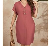 Vestito elegante estivo con placchetta di bottoni e maniche a pipistrello, taglie comode 0XL,1XL,2XL,3XL,4XLColore unicoTessuto in maglia