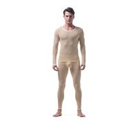 Vestito Elegante intima termica da uomo, pantaloni a maniche lunghe in di ghiaccio ultra sottile, pigiami attillati, tailleur pantalone sexy alla moda Completa Felpata Cappuccio Giubbotto (Beige, M)