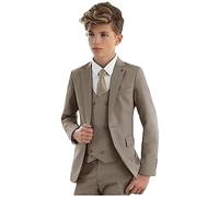 Vestito elegante per bambini, 3 pezzi, con giacca con revers a lancia, gilet e pantaloni, smoking da bambino, per matrimoni e feste, cachi, 12 Anni