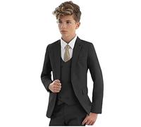 Vestito elegante per bambini, 3 pezzi, con giacca con revers a lancia, gilet e pantaloni, smoking da bambino, per matrimoni e feste, Nero , 12 Anni