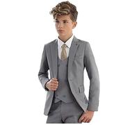 Vestito elegante per bambini, 3 pezzi, con giacca con revers a lancia, gilet e pantaloni, smoking da bambino, per matrimoni e feste, Grigio, 10 Anni